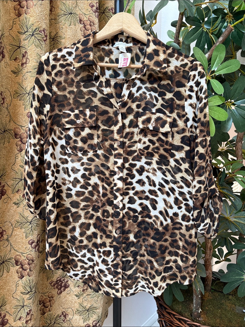 Ambiance Leopard Print Button-Down Shirt in Brown and Black